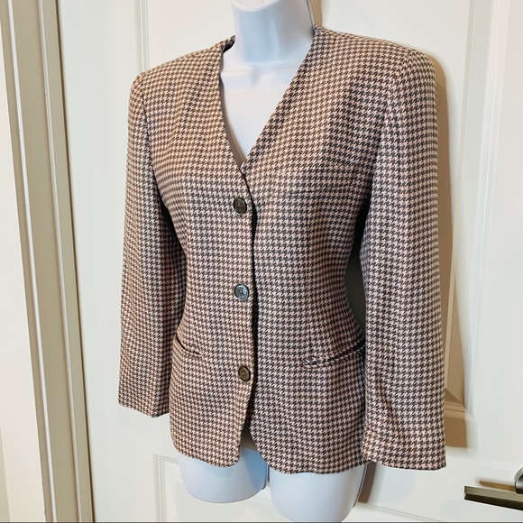 Jones New York Pink & Gray Houndstooth Blazer Sz 4 - Picture 8 of 14